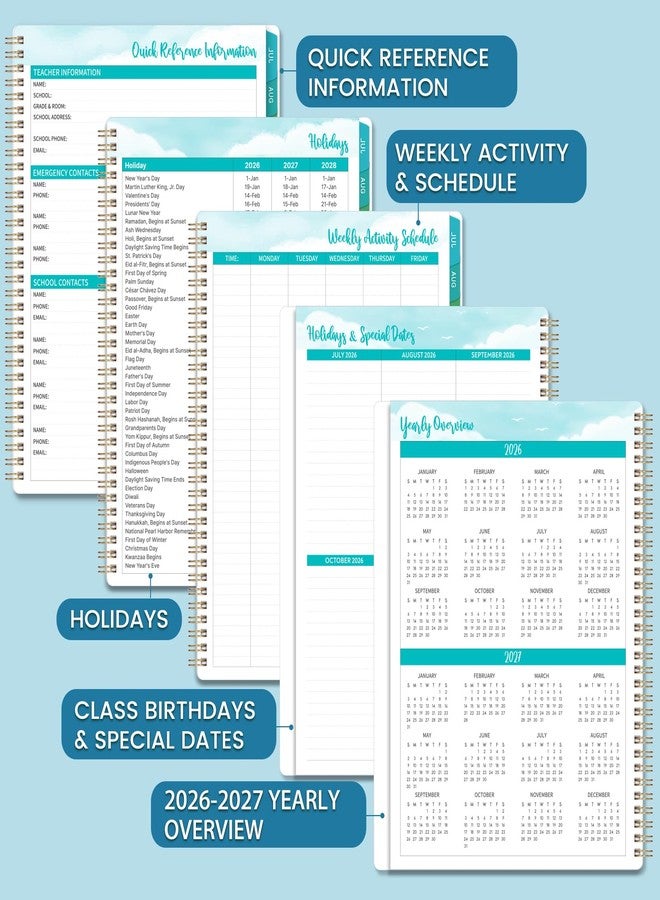 Pinchoco Teacher Planner 2026-2027 - Teacher Lesson Planner 2026-2027, 9" x 11", Jul.2026 - Jun.2027, Weekly & Monthly Lesson Plan Book for Teachers with Back pocket, Colorful Tabs - Image 5